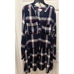 Mud Pie Small navy Plaid Decker Dress Buffalo plaid NWT drop waist blue white